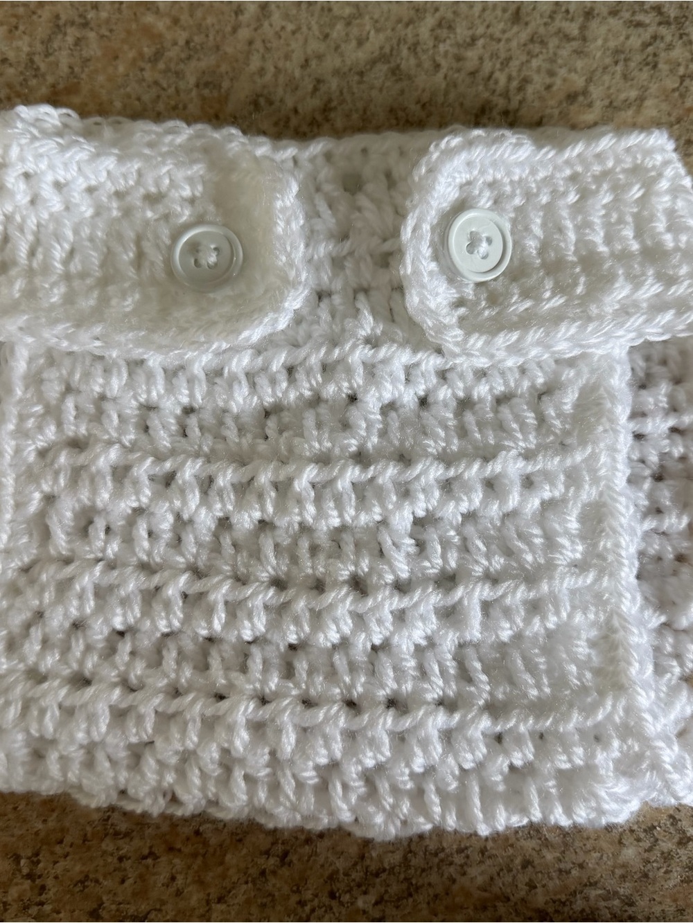 White Crochet Baby Diaper Cover with Button Detail